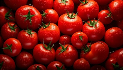 Close-up of fresh, red tomatoes in a cluster