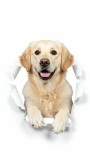 Golden Retriever Breaking Through Torn Paper - Adorable and Friendly Dog Illustration
