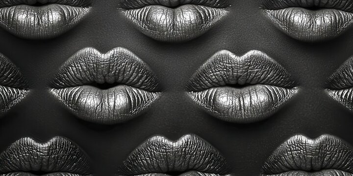 Row of lips with a silver gloss