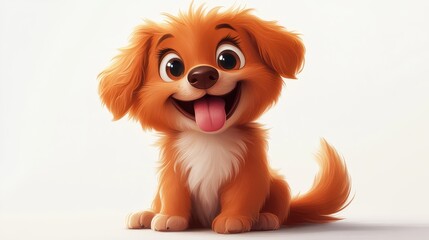 Cheerful small dog enjoying playtime with a shiny fur coat in a bright, colorful cartoon style