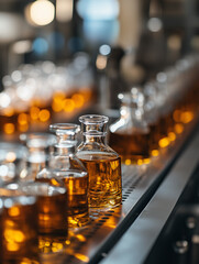 bottles of perfume. flasks with flavors in laboratory