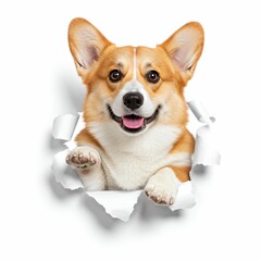 Cute Corgi Breaking Through Torn Paper - Playful and Adorable Dog Illustration