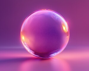 Obraz premium Glowing crystal ball with faint reflections illuminates a serene space at twilight