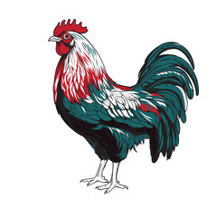 Rooster cock vector image, illustration colorful cock in white background.