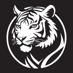 A black and white logo type tiger silhouette design