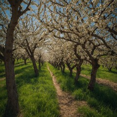 Fototapeta premium Write a poem about a fruit orchard in the spring.