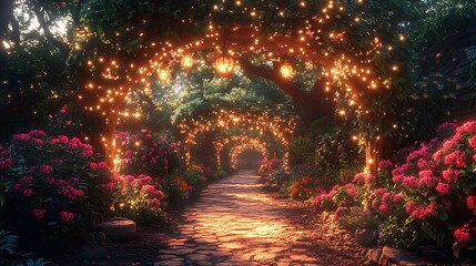 Enchanted Garden Path Lit By Fairy Lights