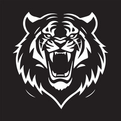 A black and white logo type tiger silhouette design