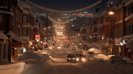 Naklejka premium Traffic in snowy city.