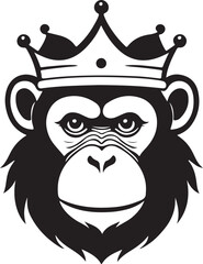 A black and white monkey head wearing crown silhouette design - logotype monkey head icon silhouette design 