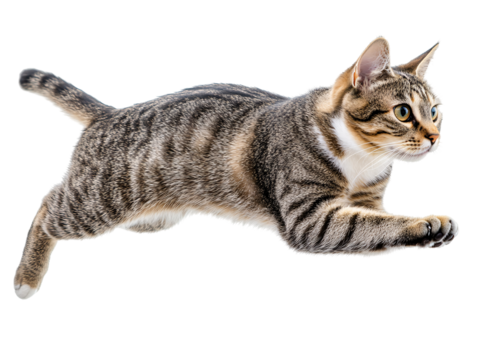 Isolated Tabby Cat Running Side View