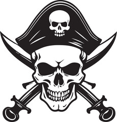 A black and white pirate skull silhouette design. Skull icon design 