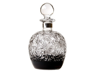Isolated Decorative Glass Decanter with Dark Liquid