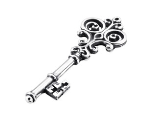 Isolated Ornate Silver Skeleton Key