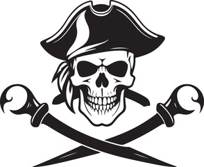 A black and white pirate skull silhouette design. Skull icon design 