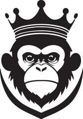 A black and white monkey head wearing crown silhouette design - logotype monkey head icon silhouette design 
