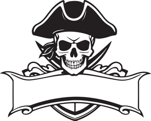 A black and white pirate skull silhouette design. Skull icon design 