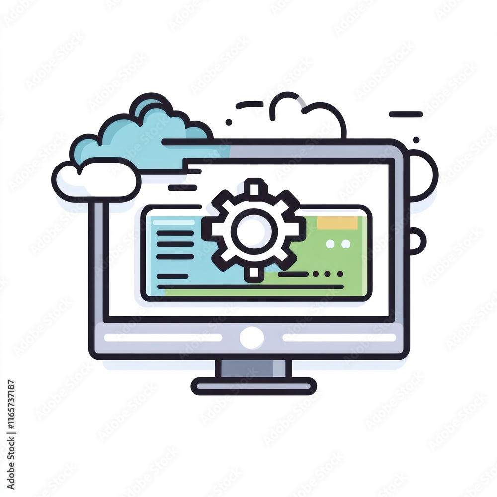 Poster computer screen displaying a gear setting cloud computing