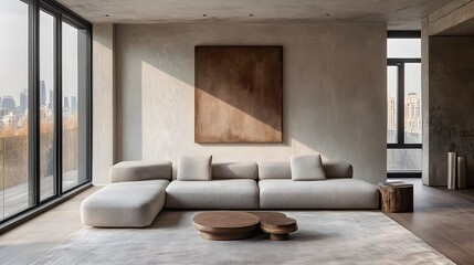 Elegant Urban Minimalist Living Room with Natural Light - Generative AI