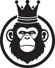 A black and white monkey head wearing crown silhouette design - logotype monkey head icon silhouette design 