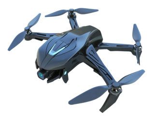 Isolated Black Drone with Camera