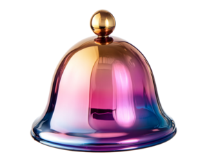 Isolated Iridescent Glass Cloche with Golden Knob