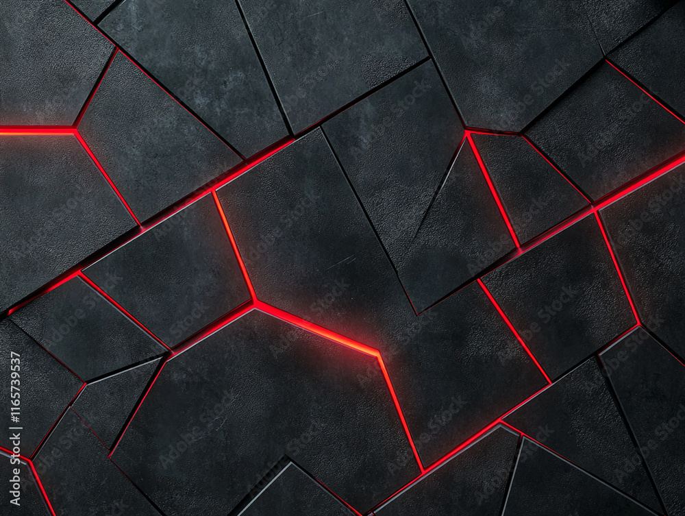 Poster Modern Black and Red Geometric Background with Angular Patterns and Illuminated Details