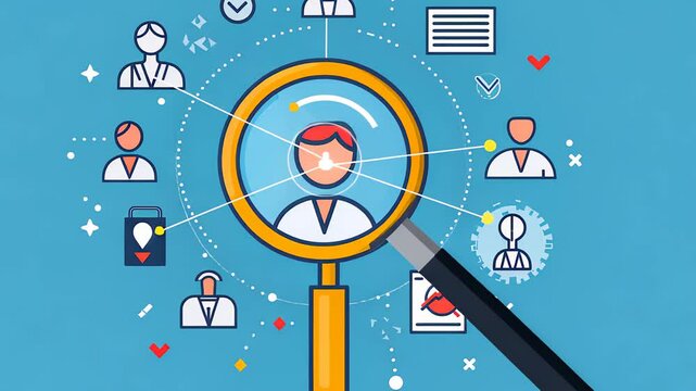 HRM or Human Resource Management, manager icon which is among staff icons for human development recruitment leadership and customer target, resume, interview.