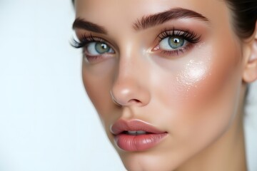 Fototapeta premium Close-up face Realistic model makeup on white background