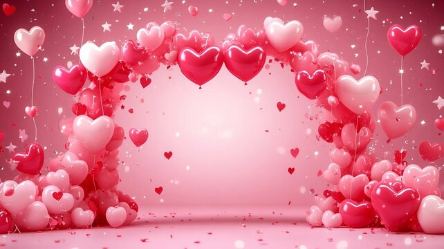  arco de globos con composici&oacute;n de corazones 