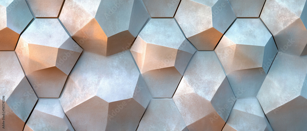 Poster Geometric 3D Hexagonal Pattern with Light Textures and Depth Variations