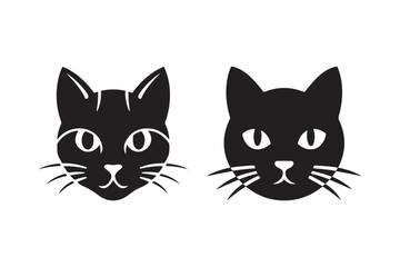 Black and White Cat Face Silhouettes Vector Illustration