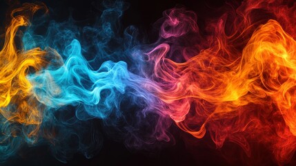 Flames of bright colors on a dark background, created with Generative AI technology