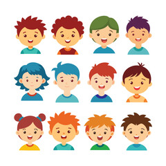 Happy children faces collection on white background