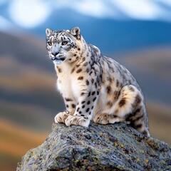 Obraz premium [Arctic fox closeup photography] Arctic Fox Perched on Rocky Outcropping, Early Morning/Afternoon Light, Calm Expression