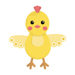 Yellow chick isolated on a white background. Easter attribute, cute character, design element. Flat design. Colored icon, vector illustration.