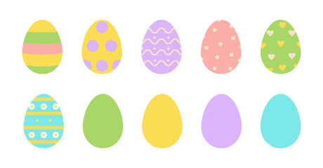 Easter eggs set. Colored eggs isolated on a white background.  Flat design. Colored icon, vector illustration. 