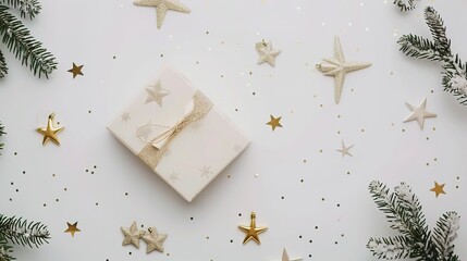 Beautiful isolated gift box sitting alone on clean white background. Waiting to be opened and bring joy, the gift box with its neat appearance being an attractive item for various occasions like birth
