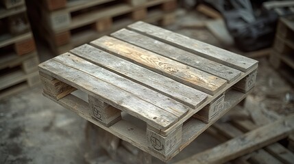Used wooden pallet, top view, aged, weathered, industrial, storage, shipping, cargo, transport, outdoors