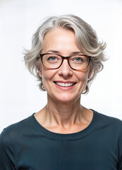 Fototapeta premium Portrait of smiling senior woman with eyeglasses stock phot
