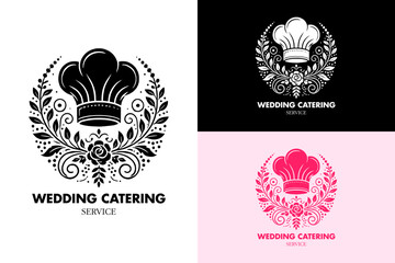 chef hat with flower arts, wedding catering service, restaurant logo, event planner, event manager, cuisines, menu, dishes, food cart, hotel, kitchen, abstract logo