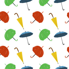 Umbrella seamless pattern. Colorful autumn accessory, rain and sun protection. Vector isolated on white background