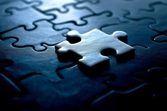 Single dark puzzle piece on dark puzzle background.