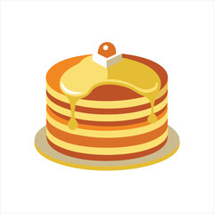  Fluffy Pancakes Stack with Syrup and Butter Vector Art