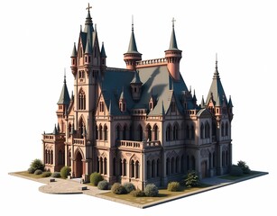 Fototapeta premium Magnificent European style architectural design from the 1500s isolated on white background