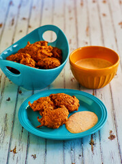 seafood fritters with a spicy remoulade dipping sauce