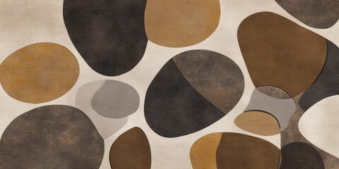 Circular metallic shapes blending gold, bronze, gray tones into sophisticated abstract compositional design