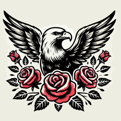 illustration of an eagle with roses