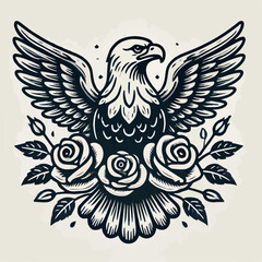 illustration of an eagle with roses