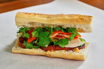 bahn mi sandwich made with pork belly